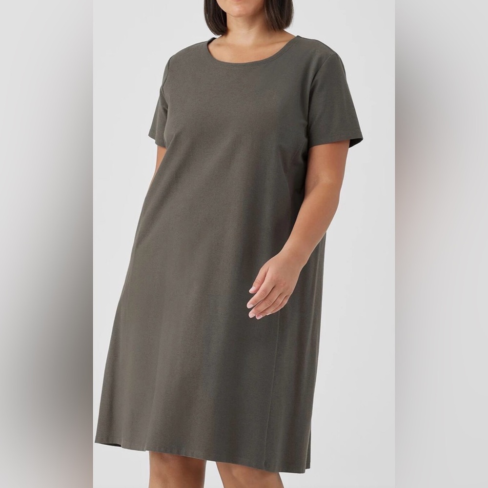 Eileen Fisher Olive Green Short-Sleeve Shift Dress